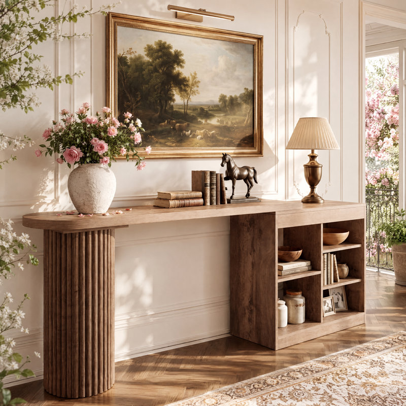 95" Extra Long Sofa Console Table with 360° Rotatable Storage Shelves