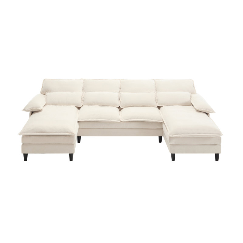U Shaped Modular Sectional Sofa Couch, Beige Fabric