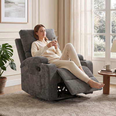 Fauteuil inclinable manuel avec 2 porte-gobelets et poches latérales beige