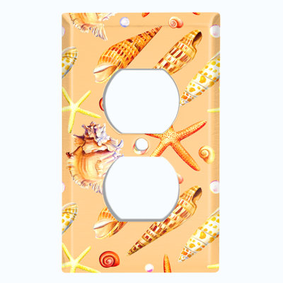 Metal Light Switch Plate Outlet Cover (Star Fish Sea Shell Orange Conch  - Single Duplex)