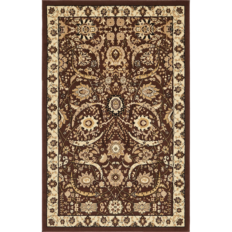 Tapis brun à motif floral Britannia, Rectangle 5 pi 1 po x 8 pi