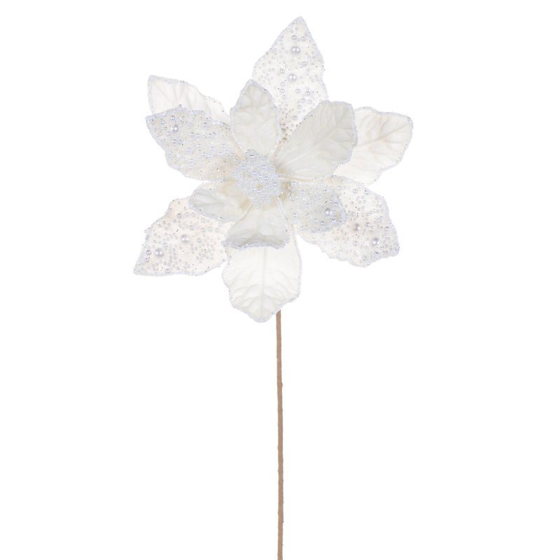 Poinsettia perlé ivoire 17" 11" Flwr 2/Bg, Ivory
