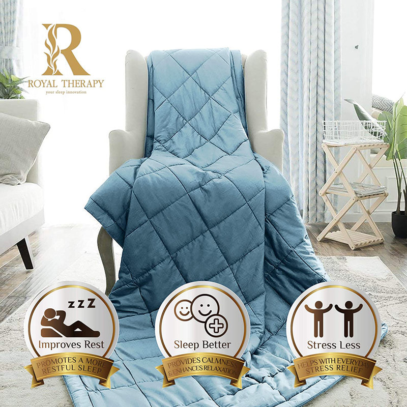 Couverture lestée Royal Therapie - Couvertures épaisses 100% coton avec perles de verre de qualité supérieure (80 po x 87 po 25 lb, cuir Texas), convient à deux personnes (~ 100 à 200 lb) - Utiliser sur un grand / très grand lit