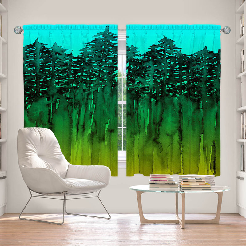 Room Darkening Curtain Pair, Aqua/Lime/Green, 56" W x 78" L