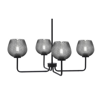 Lustre 4 lumières Amarmula, finition noir mat, verre texturé fumée 6 po