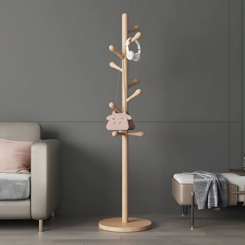 Solid Wood Coat Rack Stand For Bedroom, Living Room, Entryway - Freestanding Garment Hanger With Hooks For Clothes, Bags, Hats