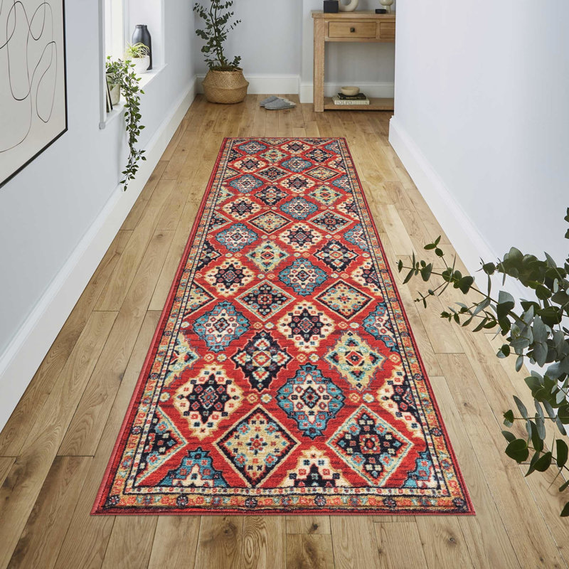 Tapis rouge lavable et antidérapant Lyanne, Tapis de couloir 2 pi 2 po x 7 pi