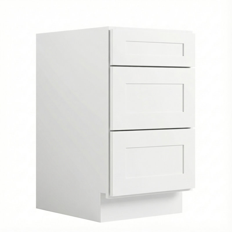 Modern Shaker Kitchen Base Cabinet With 3-Drawers, Solid Birch Frame, Full-Extension Dtc Soft-Close Slides, Adjustable Shelves, Multiple Width Options (12”–36”)