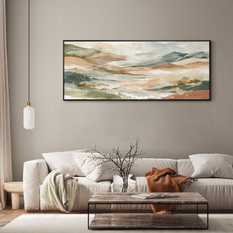 Extra Large Wall Art Fabric Print - Colorful Mountain Neutral Abstract Landscape for Artwork Decor for Living Room or Bedroom - "Frame Assembly Required (Unfinished Frame)"