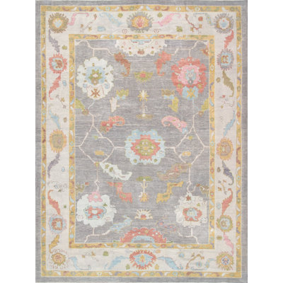 Oushak Hand Knotted Wool Oriental Area Rug in Gray/Ivory