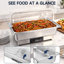 Chafing dish électrique pour buffet, 600 W, en acier inoxydable, avec commande tactile numérique, couvercle transparent à enroulement et bacs alimentaires de grande capacité et 2 demi-capacités.