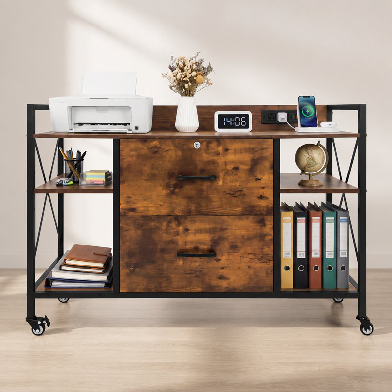 Classeur à roulettes vintage avec prises de courant et tiroirs verrouillables pour les solutions de rangement de bureau personnel