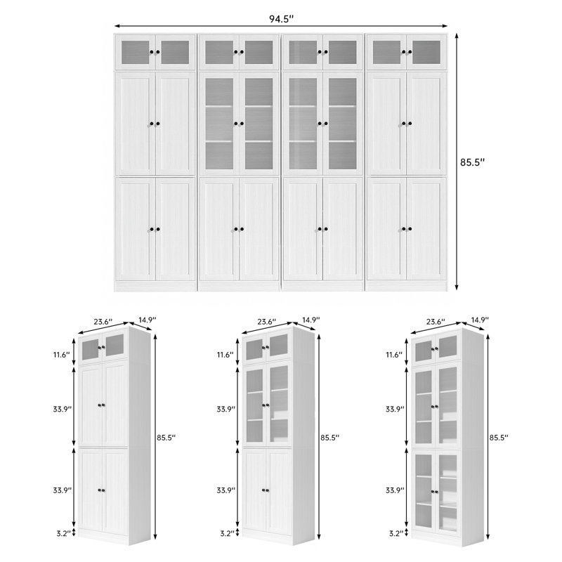 86.7'' H X 94.48'' W Book Cabinet Storage Bookcase Set, White