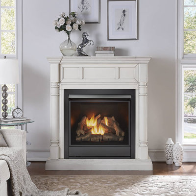Duluth Forge FNI32R-M-AW, Vent Free Fireplace System, Fireplace: FNI32R and Mantel: CM500-2-AW, Antique White