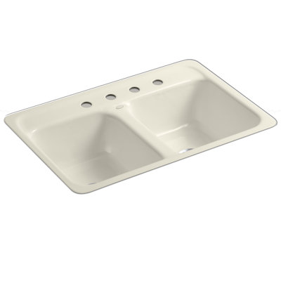 Delafield 32" L x 21" W x 8-1/2" Tile-In/Metal Frame Double-Equal Kitchen Sink with 4 Faucet Holes