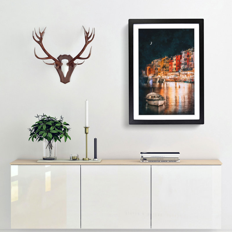 Boat in an Italian Port - Picture Frame Graphic Art Print, Black Framed, 33cm H x 24cm W x 2cm D