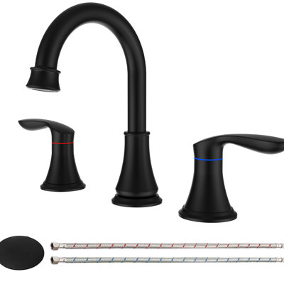 Robinet de lavabo de salle de bain espacé de 8 po noir mat - 2 bec pivotant à 3 trous sur 360 °, fonction anti-rayures, économiseur d'eau, approche d'installation rapide Lavabo de 8 po avec 2 poignées avec finition anti-rayures, sans effort