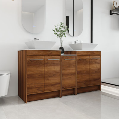 Aurrie  60''Double Ceramic Sink Freestanding Bathroom Vanity, Modern Cabinet Set Combo with 5 Doors