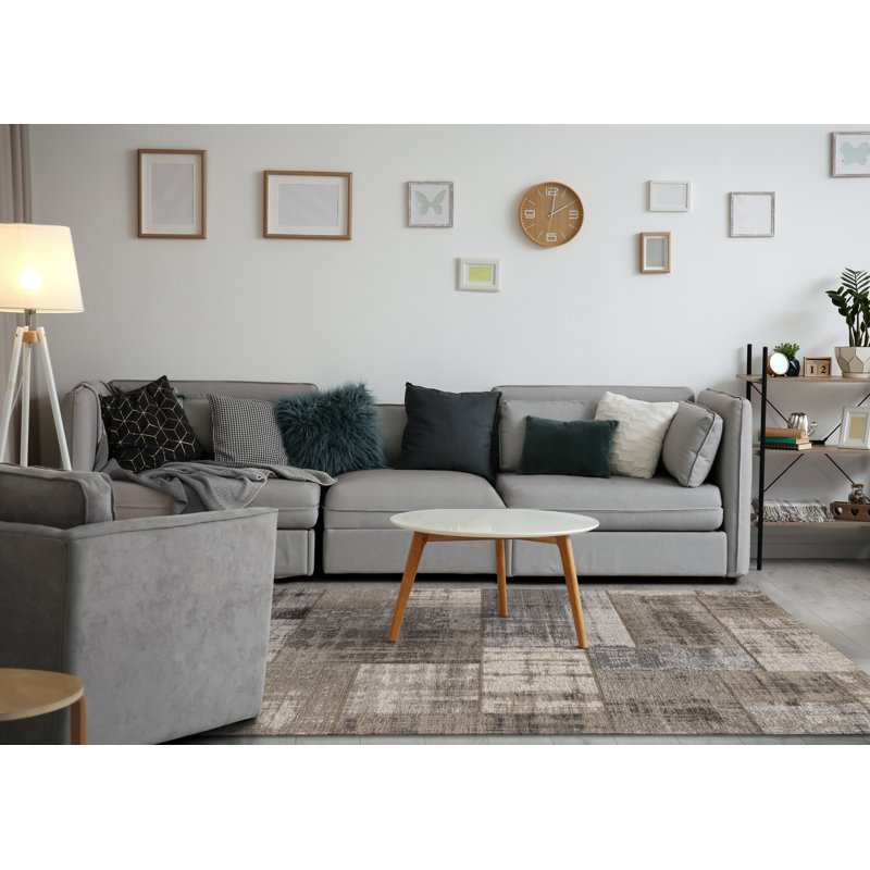 Tapis intérieur patchwork 8 pi x 11 pi (7 pi 10 po x 10 pi 10 po) à motif de tapis gris crème, contemporain et moderne - salon, chambre à coucher, salle à manger et cuisine