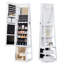 Mirror Jewellery Cabinet, Standing Jewellery Organiser with 360° Rotating Base, Full Length Lockable Mirror, Large 4-Tier Storage Compartments, 4-in-1 Multifunctional, White 