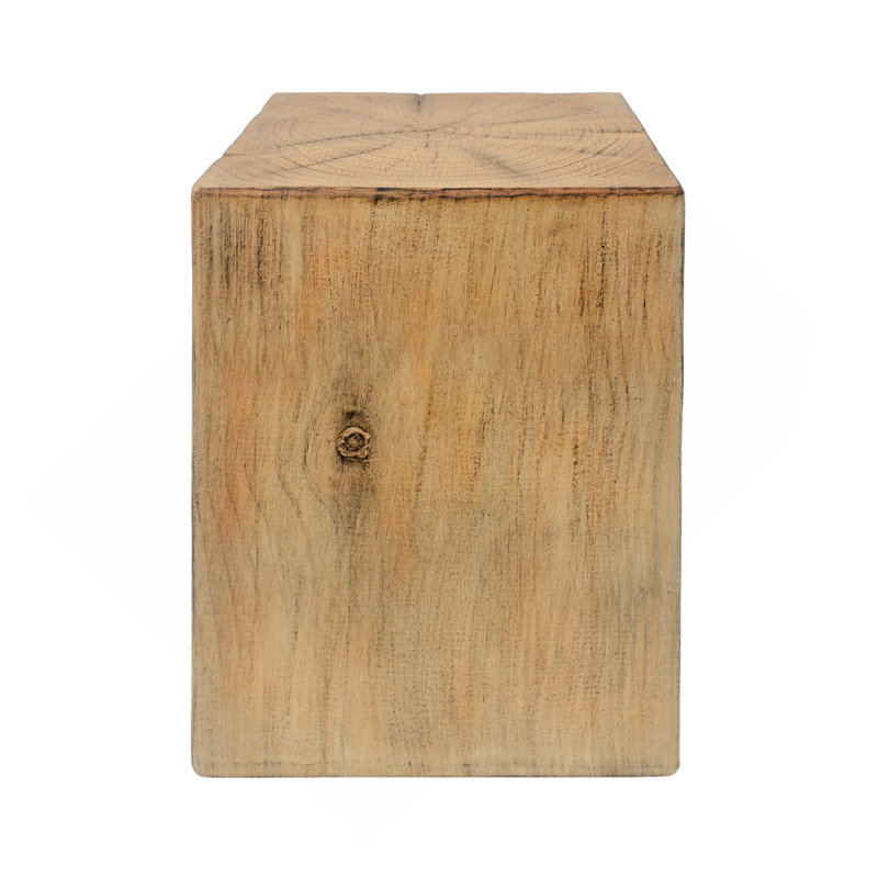 Wood-Look Square-Column MGO End Table, H18",Wood-Like Distressed Finish, Mix With Different Heights, Indoor Outdoor Use,Natural Color
