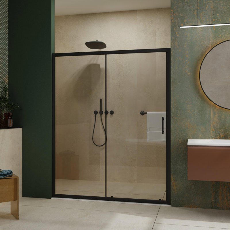 60 In Width X 72 Height Single Sliding Shower Door, 1/5" Thick Tempered Glass, Matt Black, Impressive Durability Marvelous Build