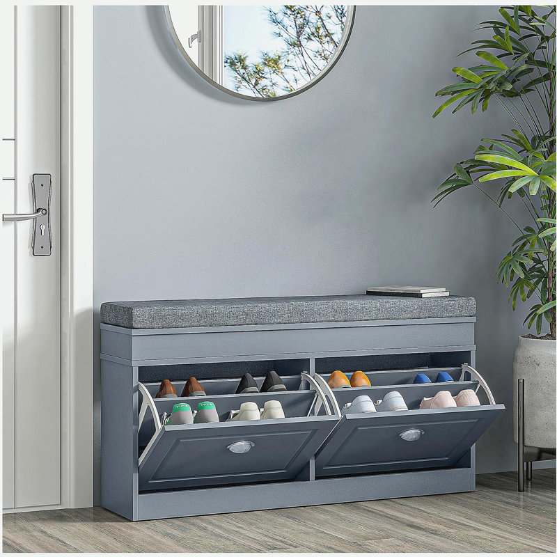 Banc de rangement pour chaussures moderne pour hall d'entrée, rangement avec coussin, 2 tiroirs, tablette réglable