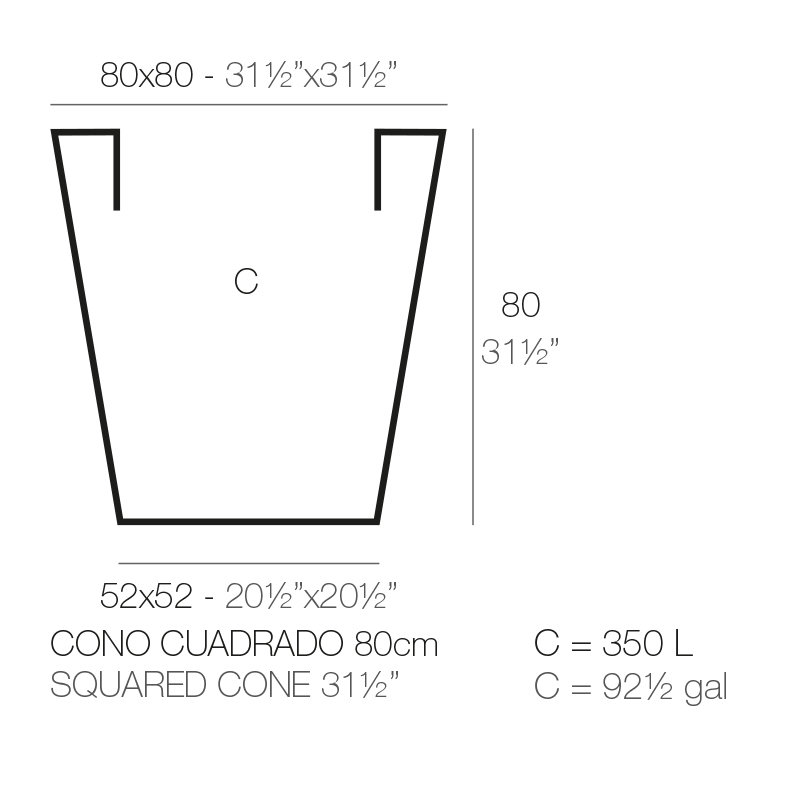 Pot à fleurs en plastique Cono, Acier, H 31,5 po x l 31,5 po x P 31,5 po