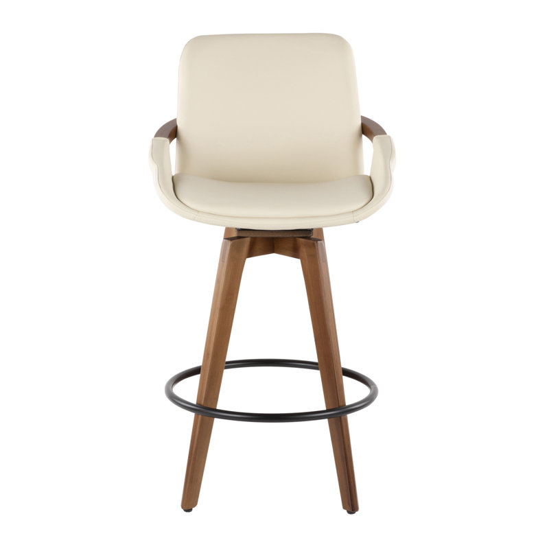 Cosmo Mid-Century Counter Stool In Walnut And Cream Faux Leather By Lumisource, Cream