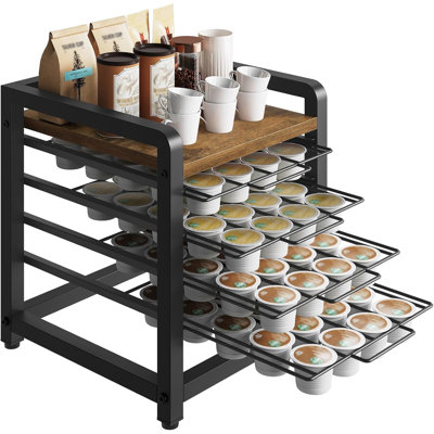Coffee Pod Drawer Holder, 4 Tier Organizer For K Cup, 80 Pods Capacity, Spacious Storage Rack For K Cup, Space Saving, Easy Assembly, For Kitchen, Rustic Brown