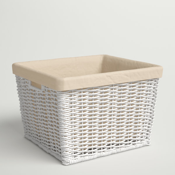Decorative Coiled Rope Square Base Tapered Basket Small Threshold, Ivory