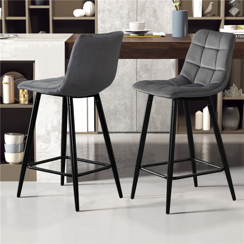 Whitcomb Upholstered Counter Stool with Metal Frame, Grey