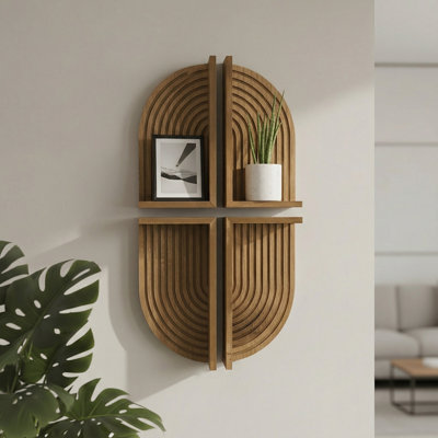  Boho Arched Lunar Ledges Wall Shelf, Modular Wood Floating Display Shelf with Fluted Arch Design for Bedroom, Bathroom, Kitchen & Living Room Decor
