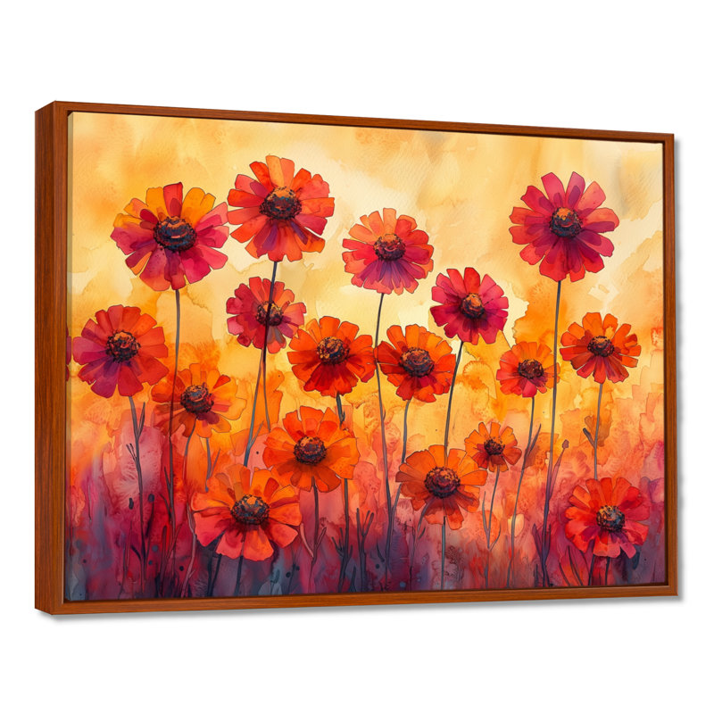 Art mural «Mersepress - Zinnias», H 24 po x l 32 po, Impression encadrée flottante, Brun
