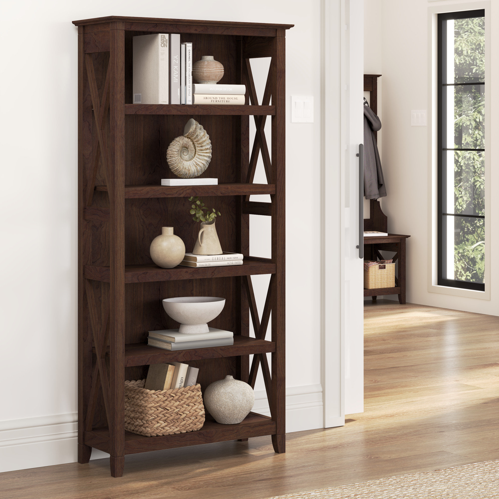 Small Bookcase Library Wooden Adjustable Shelves Storage Media Cabinet  Organizer