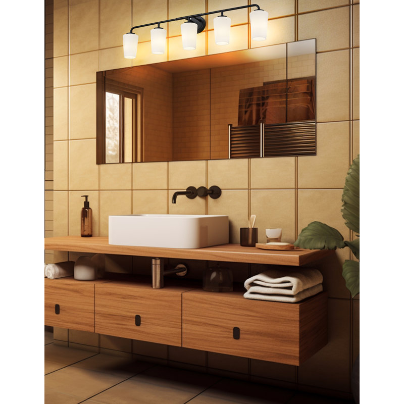 Coiffeuse Mathieson, 5 lumières, Noir mat, H 9,5 po x l 40 po x P 6,5 po