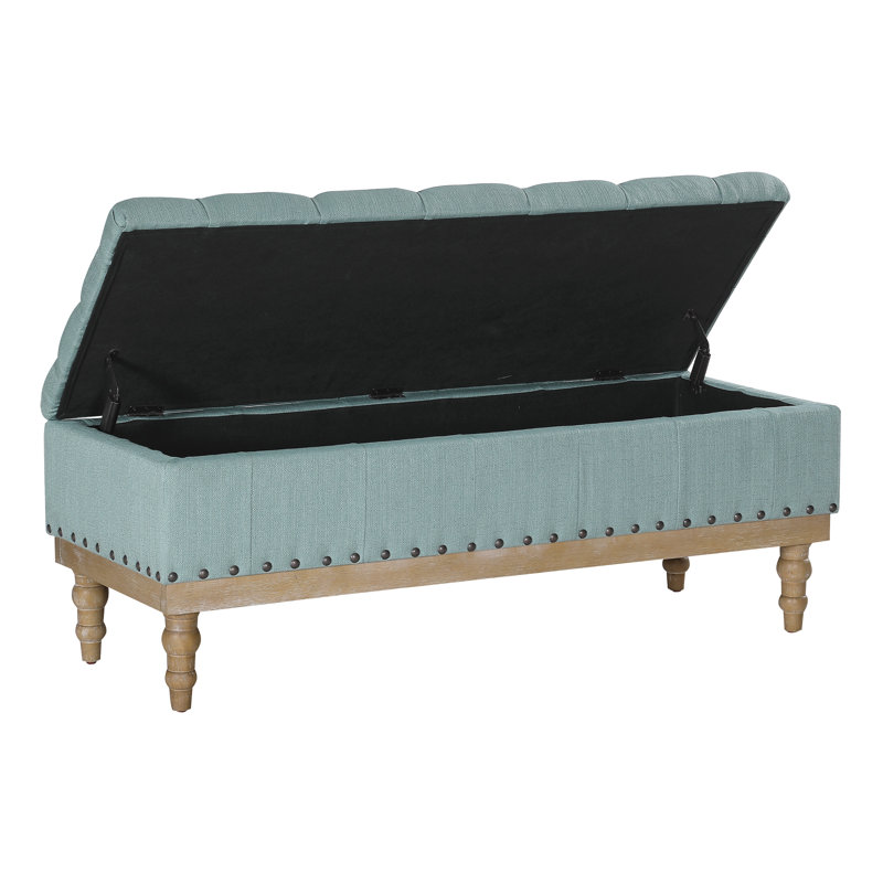 Coleene Polyester Blend Upholstered Storage Bench, Sea Blue