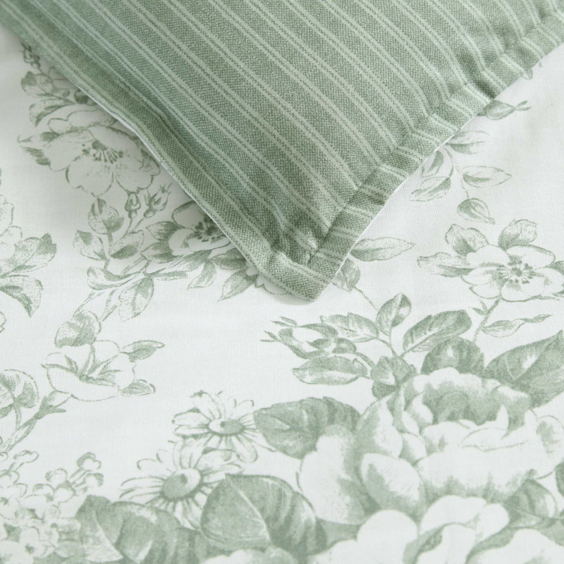 Ensemble d'édredon réversible en coton Laura Ashley, Édredon simple + 4 pièces supplémentaires, Vert