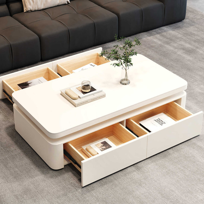 Table basse contemporaine avec rangement dissimulé, 17.71" H x 51.18" W x 27.55" D, Black / Cream