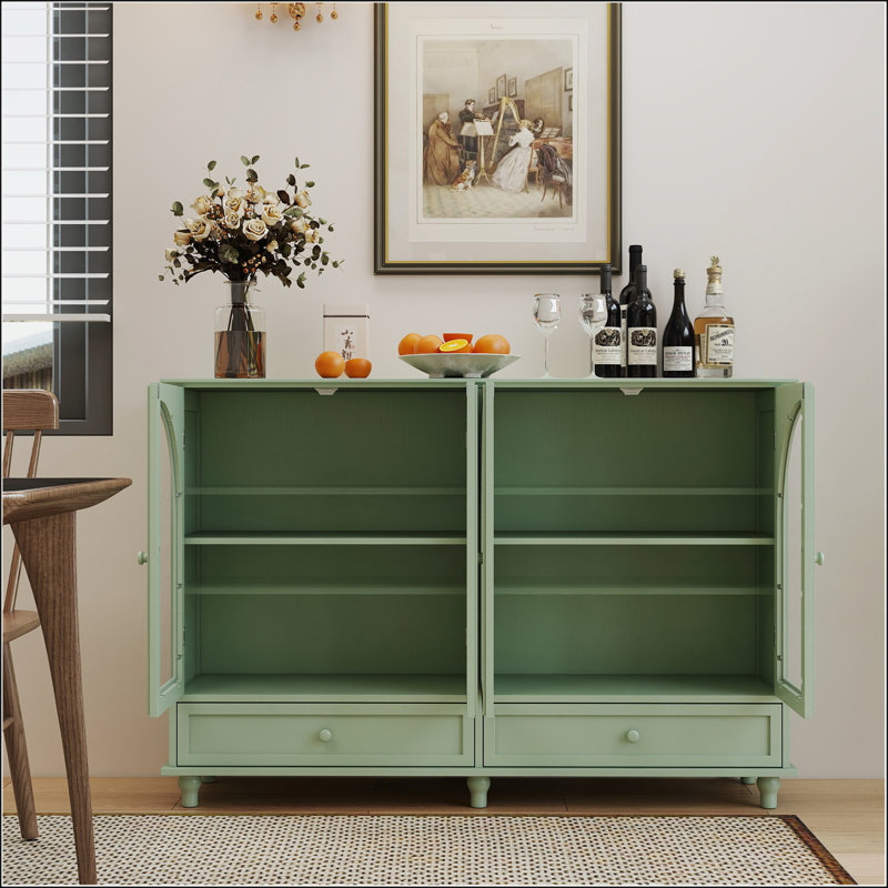 Buffet vert en verre arqué avec tablettes réglables pour le vestibule