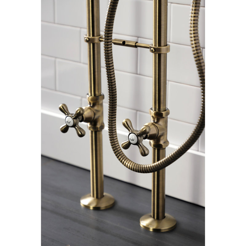 Kingston Brass Kingston Three-Handle 2-Hole Freestanding Clawfoot Tub Faucet Package with Supply Line and Stop Valve