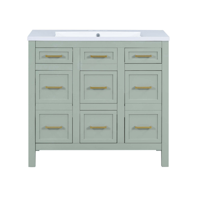 Meuble-lavabo 36 po avec lavabo intégré en résine - 4 tiroirs, 2 portes, Vert