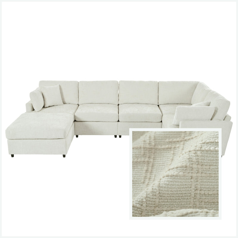 Domoni Upholstered L-Shaped Sectional Symmetrical, Beige Polyester