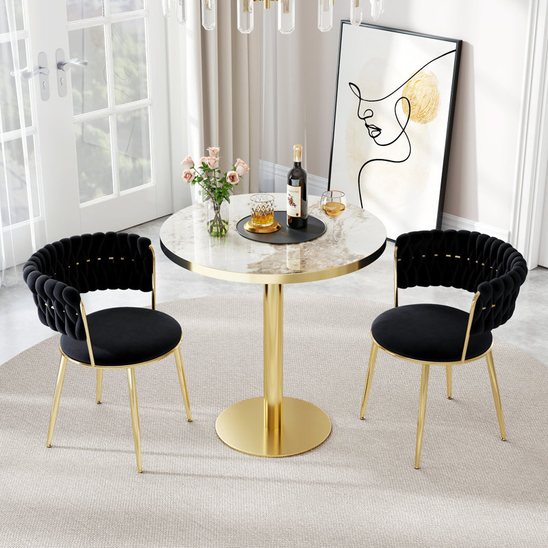 Ensemble de table de salle à manger moderne 3 pièces avec chaise de salle à manger Weavon, Noir et or
