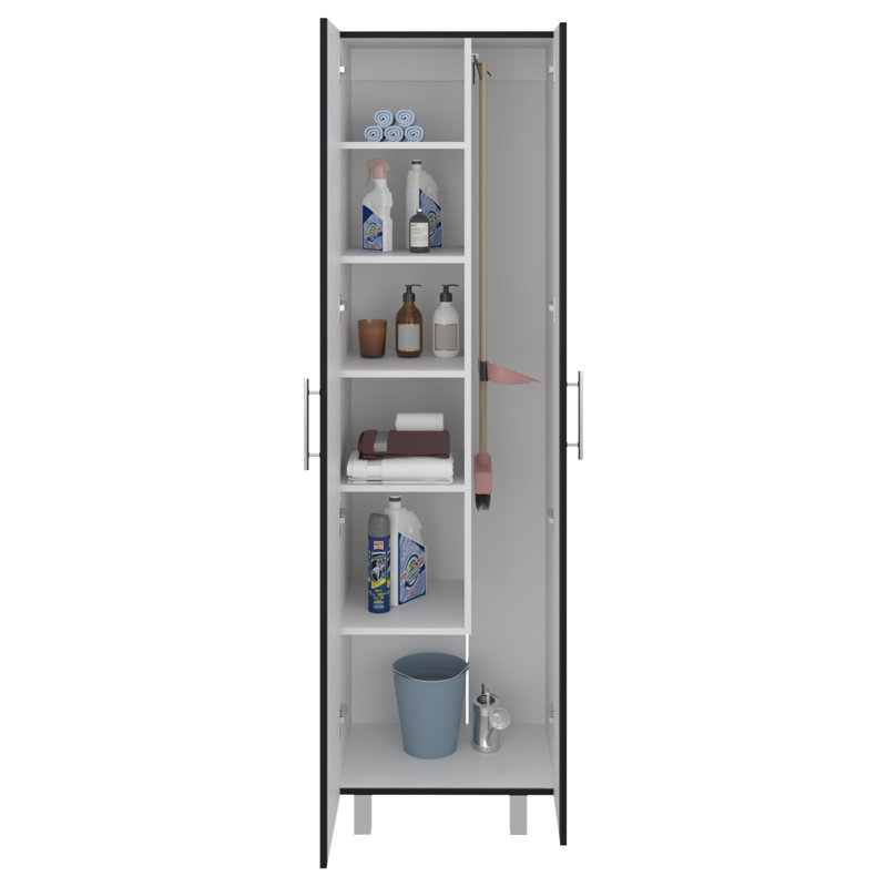 Armoire à linge Brysyn de 181 cm de haut avec portes et étagères, meuble de rangement autoportant pour buanderie, Wengé noir