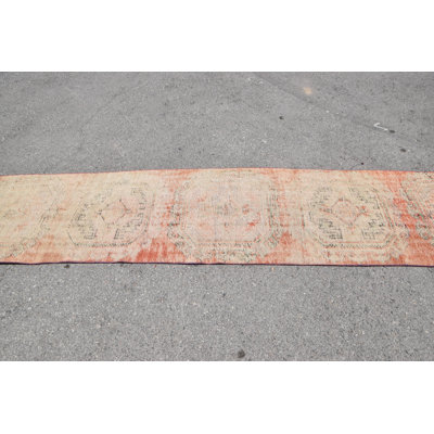 Handmade Oushak Turkish Runner Rug in Bohemian Rustic Style Ideal for Decorative Hallways