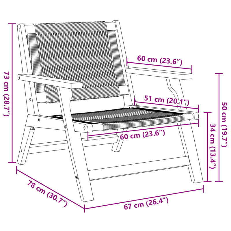 Garden Furniture Solid Acacia Wood Outdoor Seating Modern Design Chair, Black/Brown