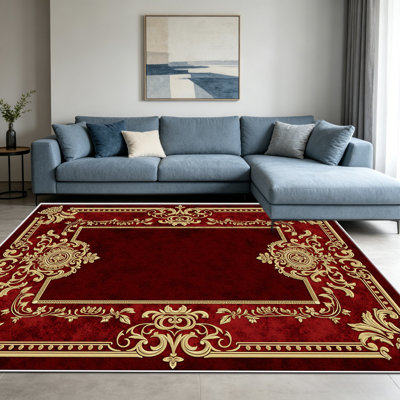 Tapis d'intérieur rouge et or (1 pièce), élégant et polyvalent. Facile à nettoyer et à entretenir, il est idéal pour la chambre, le salon, le corridor, l'entrée, une chambre d'étudiant ou un bureau, et apporte une touche de fraîcheur à votre intérieur.