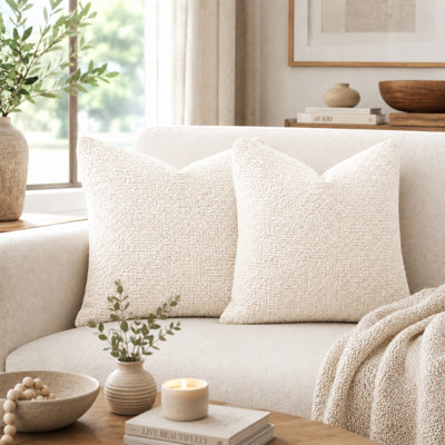 Lot de 2 housses de coussin décoratives tissées douces Basel, 50 x 50 cm, blanc/ivoire