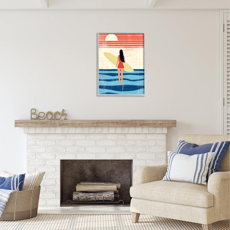 Bb-387-Abstraction de surfeuse rustique encadrée sur bois, Estampe numérique Farmhouse, H 30 po x l 24 po x P 1,5 po